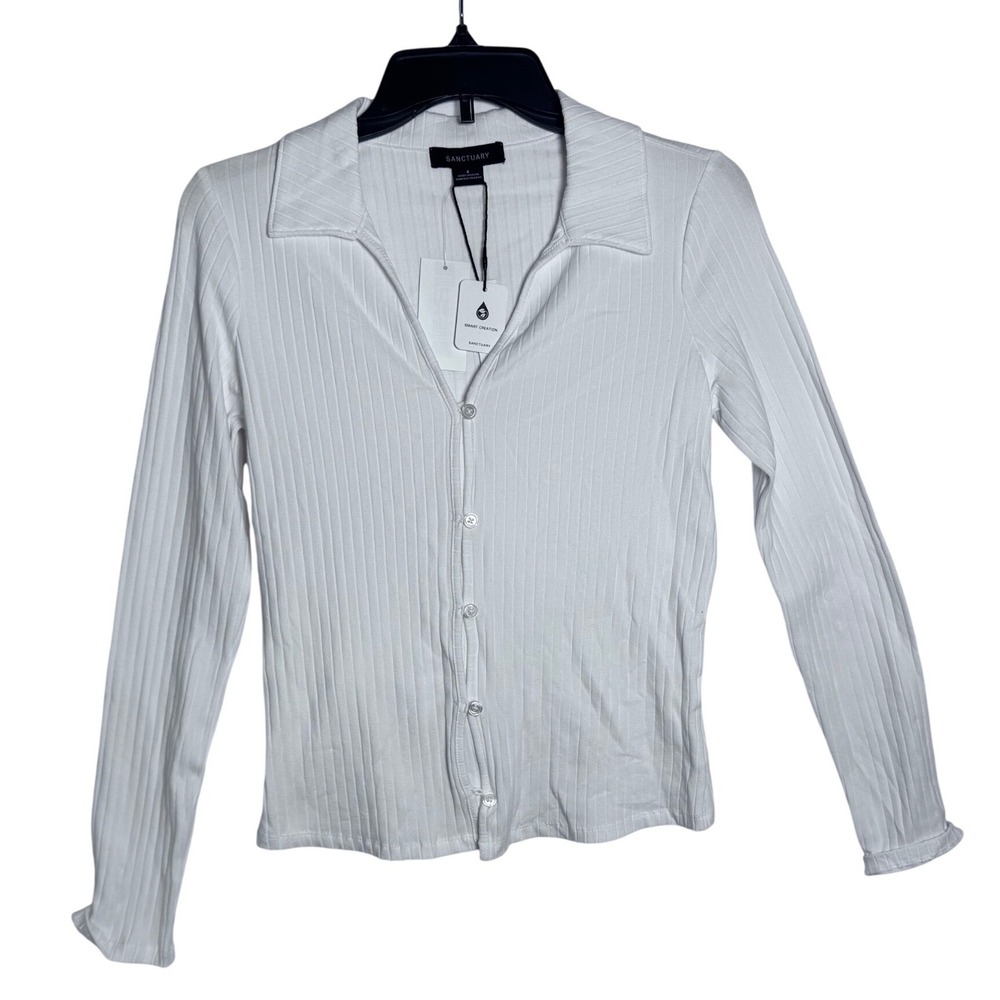 Sanctuary White Ribbed‎ Button Front Collared Cardigan Top Size Small - Picture 5 of 10